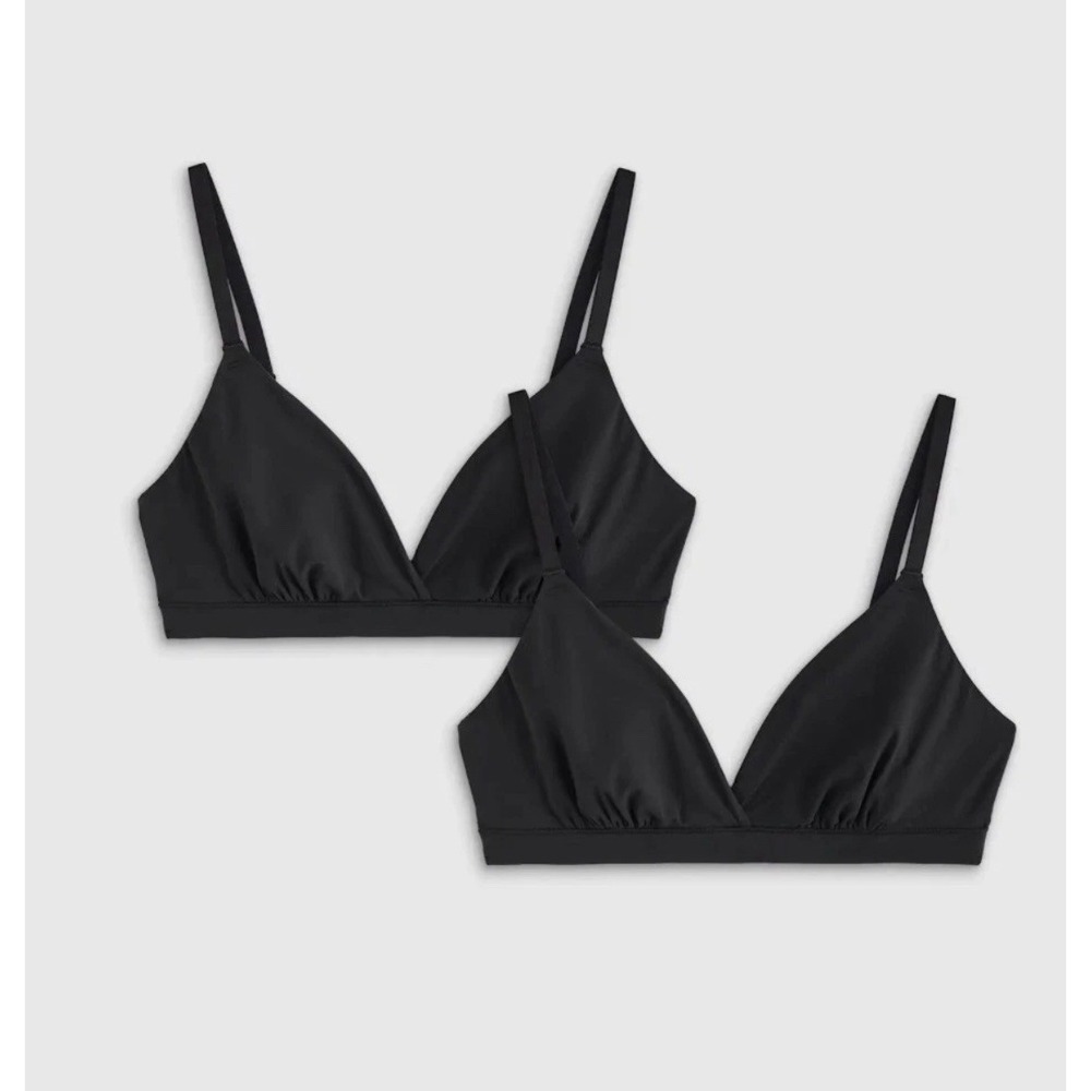 Quince Second Skin Crossover Bralette 2 Pack Black Womens Small NWOT Wireless - Picture 5 of 5
